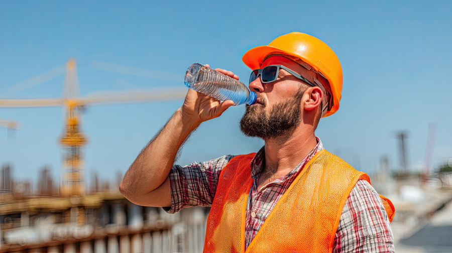 Hydrating Construction Worker