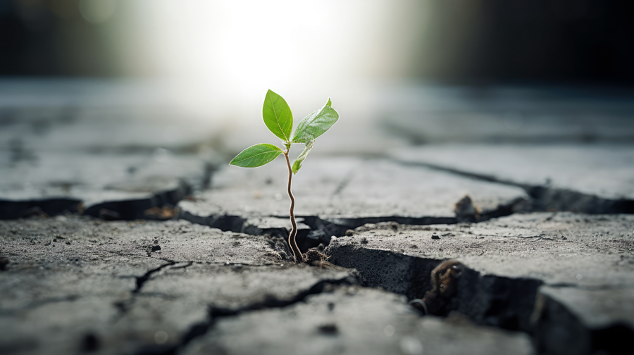 Resilient vine growing through sidewalk cracks toward sunlight
